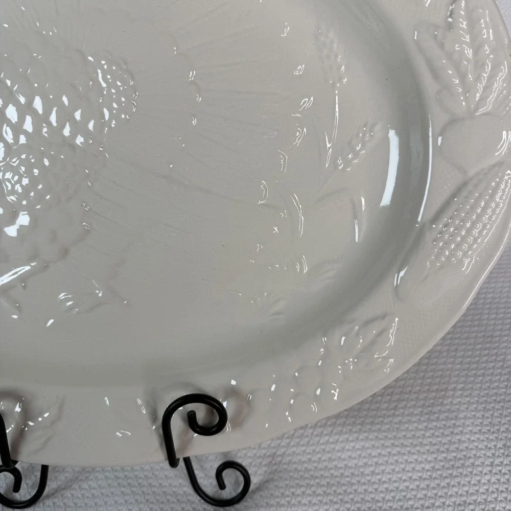 Vintage White Embossed Turkey Harvest Ceramic Oval Serving Platter Made in Japan